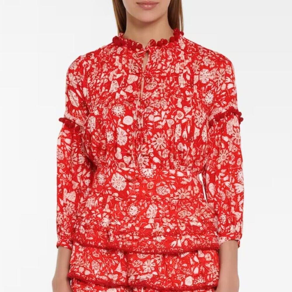 Poupette St Barth Clara Floral Blouse Red Hollie